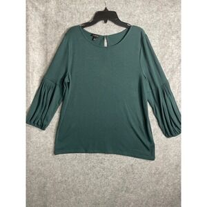 Talbots Womens Green Pleated Puff Sleeve Knit Top Keyhole Back Size M